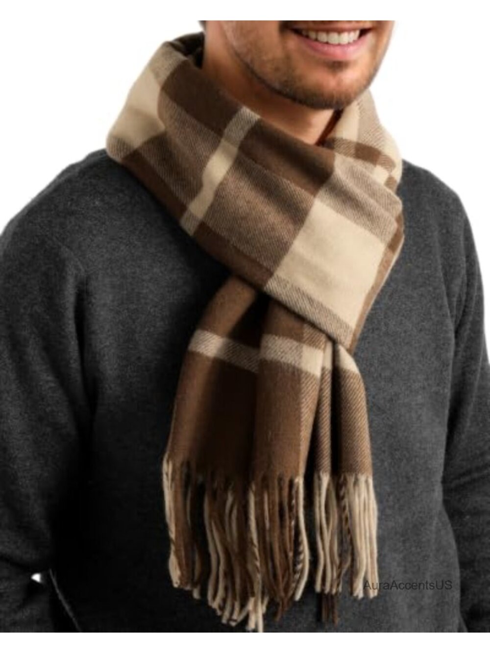 Mens Winter Scarf Long Plaid Tassel Soft Warm Knitted Scarves